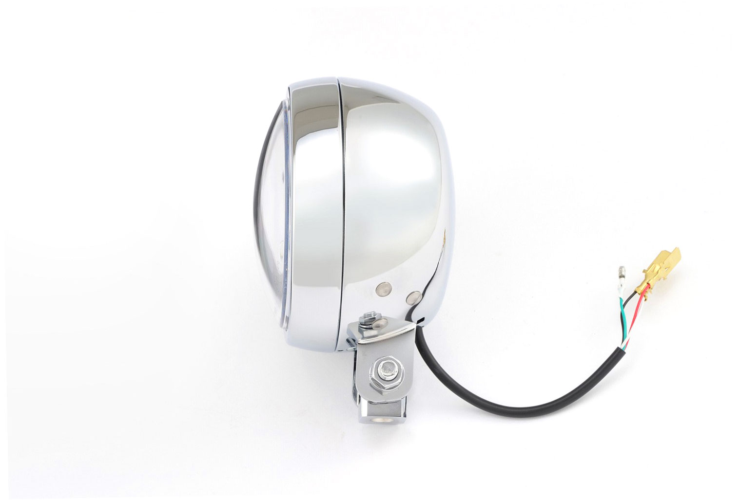 LED Motorradscheinwerfer chrom mit nur 120 mm Durchmesser und rundem  Tagfahrlicht, Befestigung unten